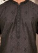 Black Embroidered Kurta Pajama For Men